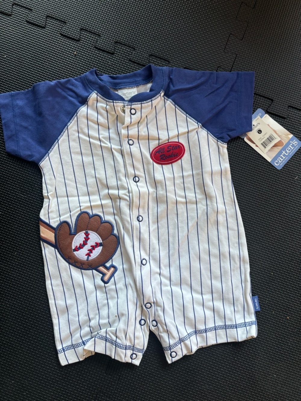 Carter's Navy & White Pinstripe Baseball Romper
